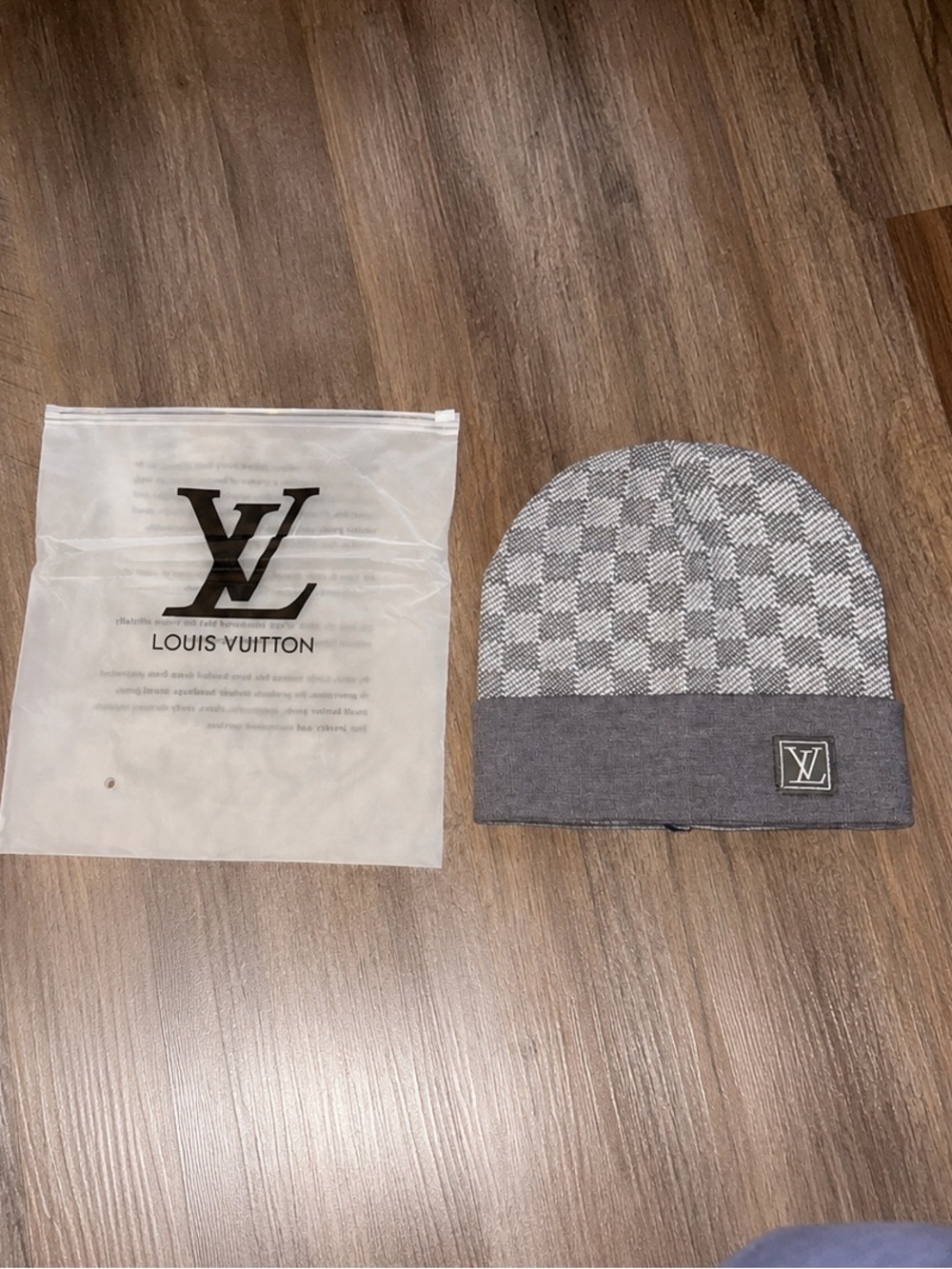 Louis Vuitton Grey Checkered Cuff Beanie